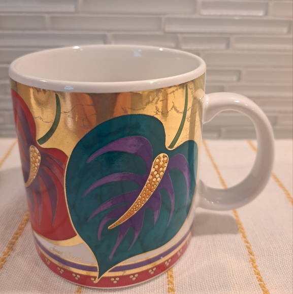 Laurel Burch Anthurium Colorful Tropical Coffee Mug Cup Japan Vtg - Picture 1 of 7